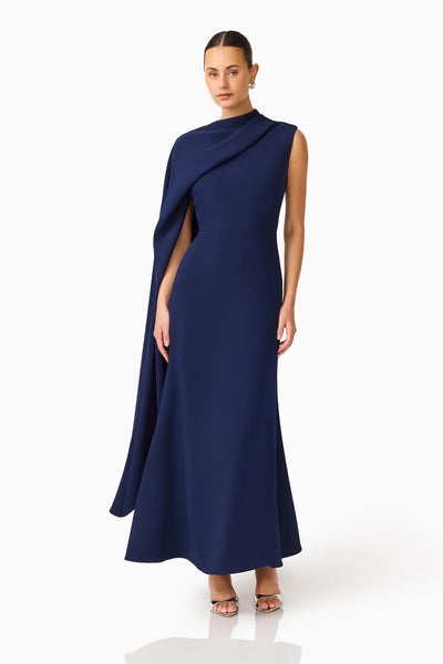 Elliatt - Leonara Asymmetric Cape Dress - Deep Navy