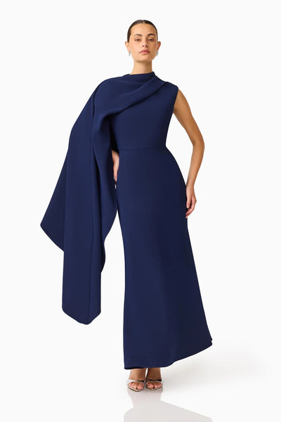 Elliatt - Leonara Asymmetric Cape Dress - Deep Navy