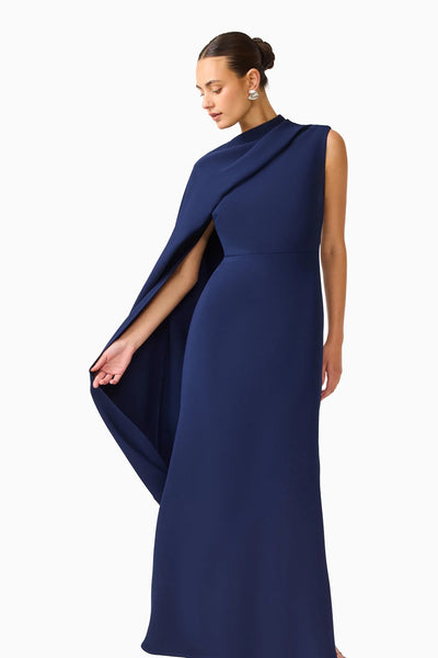 Elliatt - Leonara Asymmetric Cape Dress - Deep Navy