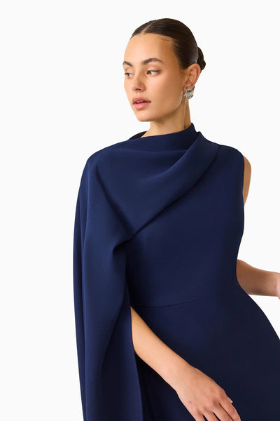 Elliatt - Leonara Asymmetric Cape Dress - Deep Navy