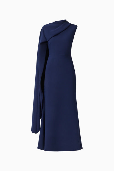 Elliatt - Leonara Asymmetric Cape Dress - Deep Navy