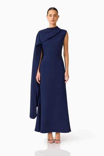 Elliatt - Leonara Asymmetric Cape Dress - Deep Navy