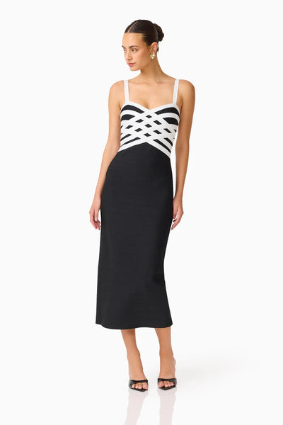 Elliatt - Ninette Strap Column Midi Dress - Black & White