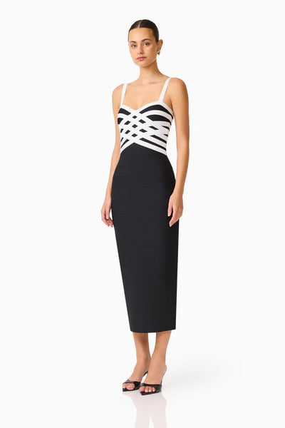 Elliatt - Ninette Strap Column Midi Dress - Black & White