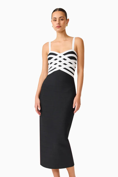 Elliatt - Ninette Strap Column Midi Dress - Black & White