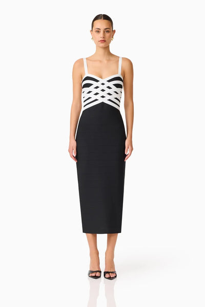 Elliatt - Ninette Strap Column Midi Dress - Black & White