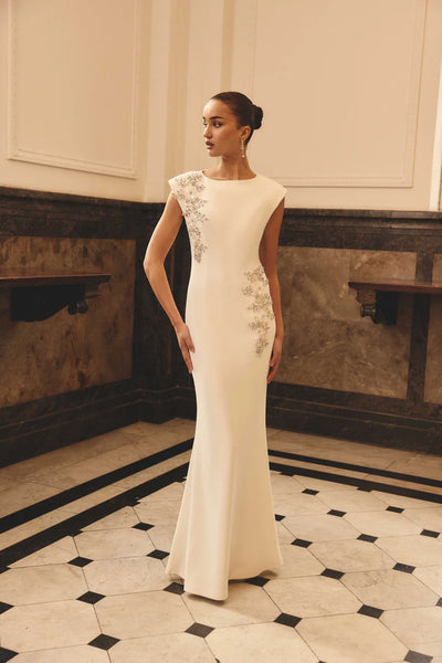 Elliatt - Veda Boatneck Sequin Gown - White
