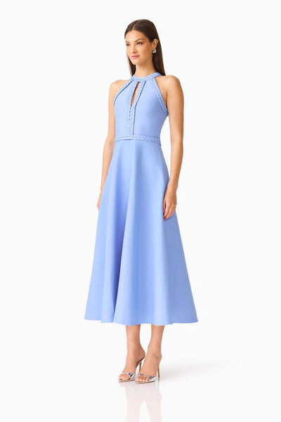 Elliatt - Floriana Halter Neck Fit & Flare Dress - Cornflower Blue