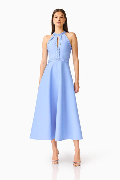 Elliatt - Floriana Halter Neck Fit & Flare Dress - Cornflower Blue