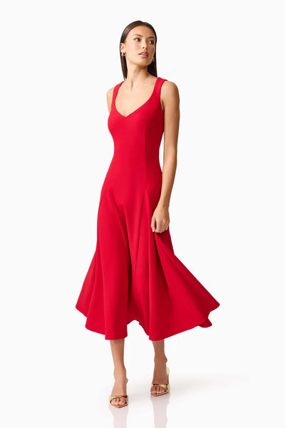 Elliatt - Lila A-Line Midi Dress - Crimson