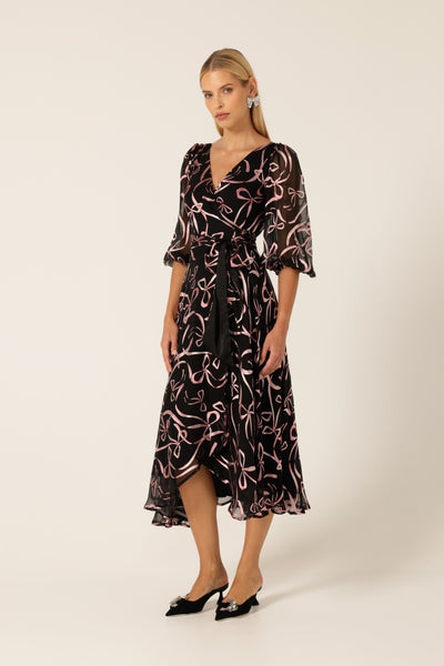 Sacha Drake - Florence Wrap Midi Dress - Pink Bows