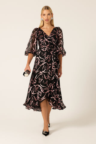 Sacha Drake - Florence Wrap Midi Dress - Pink Bows