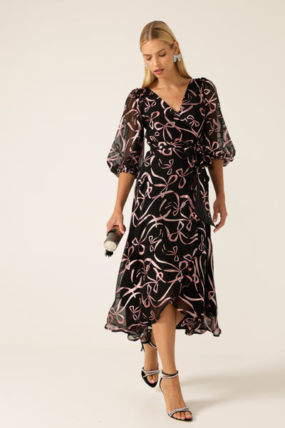 Sacha Drake - Florence Wrap Midi Dress - Pink Bows