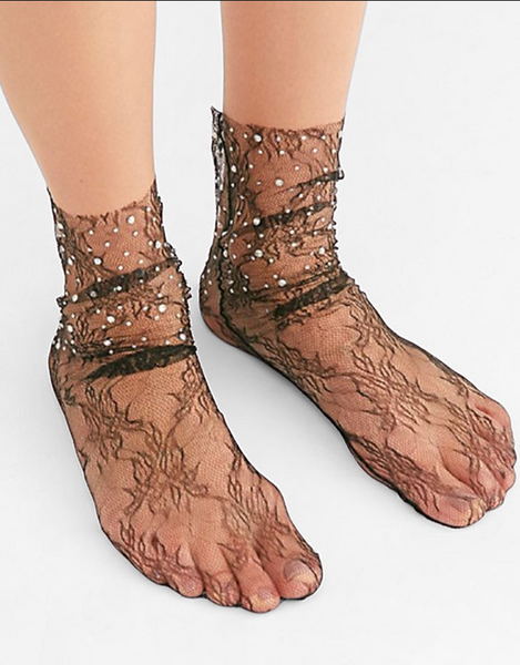 High Heel Jungle - Crystal Lace Socks - Black