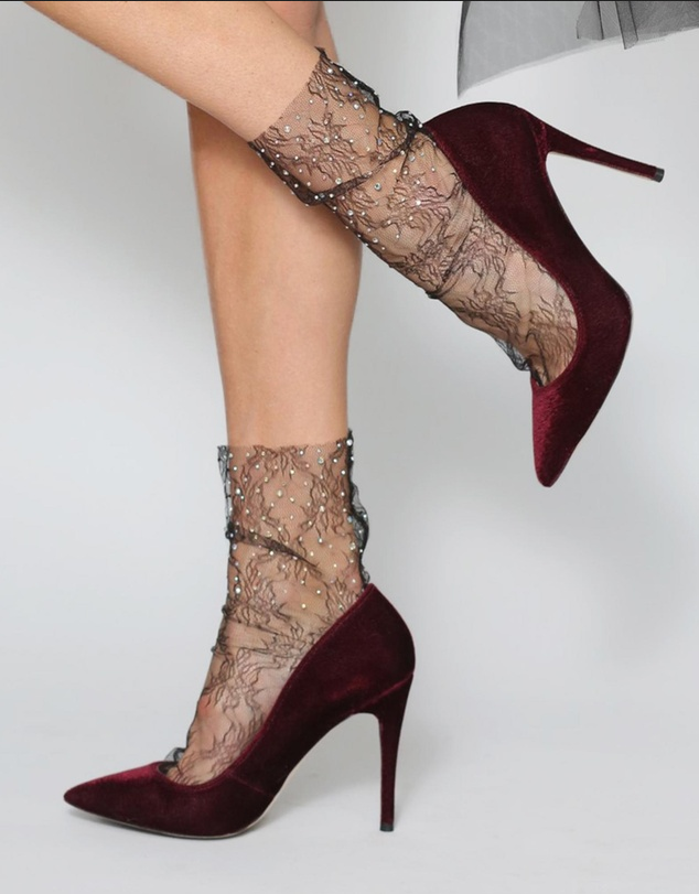 High Heel Jungle - Crystal Lace Socks - Black