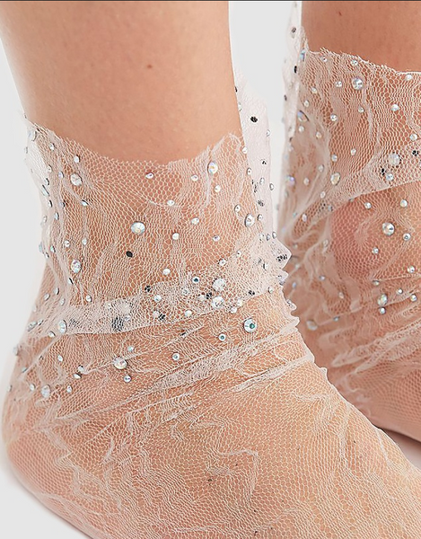 High Heel Jungle - Crystal Lace Socks - White