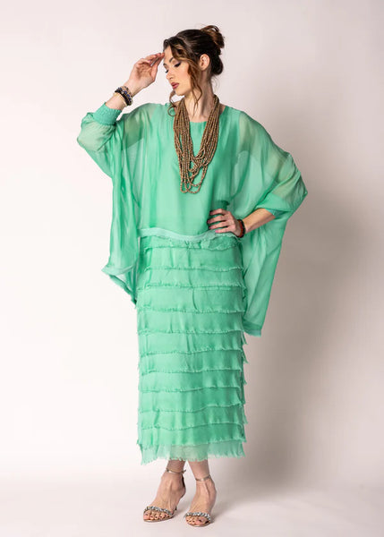 Imagine - Capri Green Netty Dress Silk Ruffle Layers 10IM38621