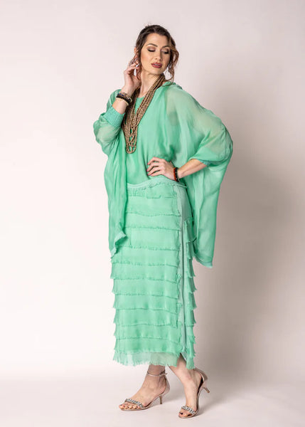 Imagine - Capri Green Netty Dress Silk Ruffle Layers 10IM38621
