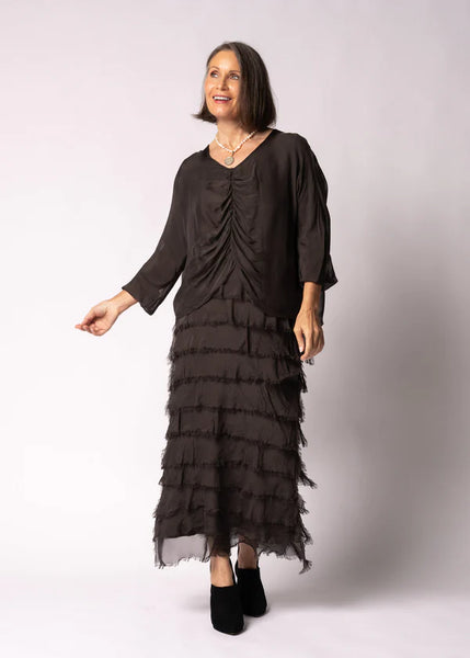 Imagine - Chocolate Truffle Odette Dress Silk Ruffle Layers 10IM7514