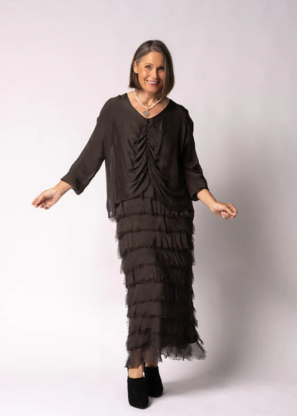 Imagine - Chocolate Truffle Odette Dress Silk Ruffle Layers 10IM7514