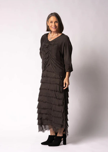 Imagine - Chocolate Truffle Odette Dress Silk Ruffle Layers 10IM7514