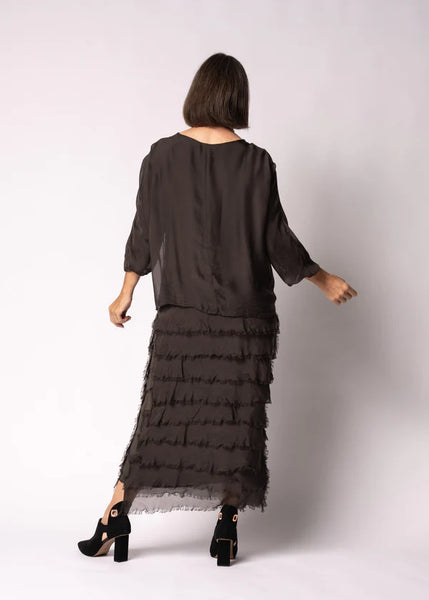 Imagine - Chocolate Truffle Odette Dress Silk Ruffle Layers 10IM7514