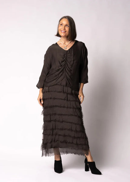 Imagine - Chocolate Truffle Odette Dress Silk Ruffle Layers 10IM7514