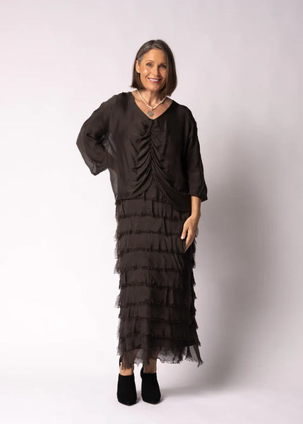 Imagine - Chocolate Truffle Odette Dress Silk Ruffle Layers 10IM7514