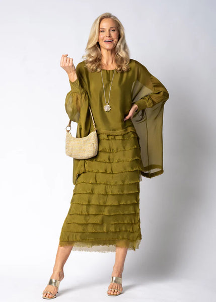 Imagine - Green Olive Candie Dress Silk Ruffle Layers 10IM38621