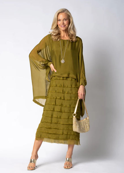 Imagine - Green Olive Candie Dress Silk Ruffle Layers 10IM38621
