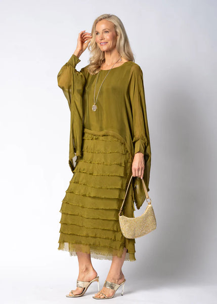 Imagine - Green Olive Candie Dress Silk Ruffle Layers 10IM38621