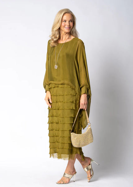 Imagine - Green Olive Candie Dress Silk Ruffle Layers 10IM38621