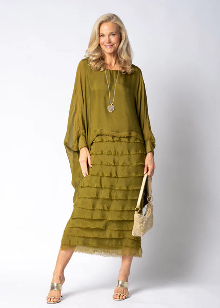 Imagine - Green Olive Candie Dress Silk Ruffle Layers 10IM38621