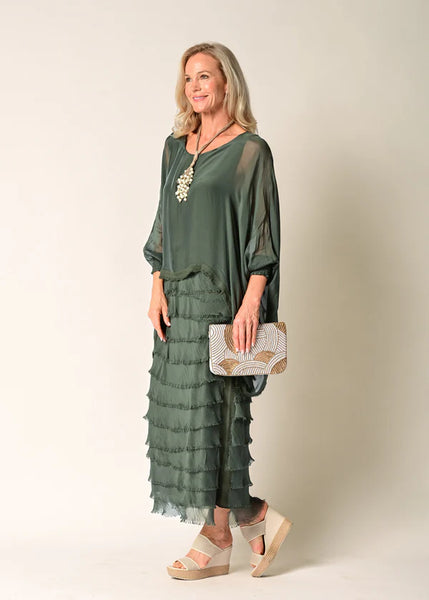 Imagine - Khaki Netty Dress Silk Ruffle Layers 10IM38621