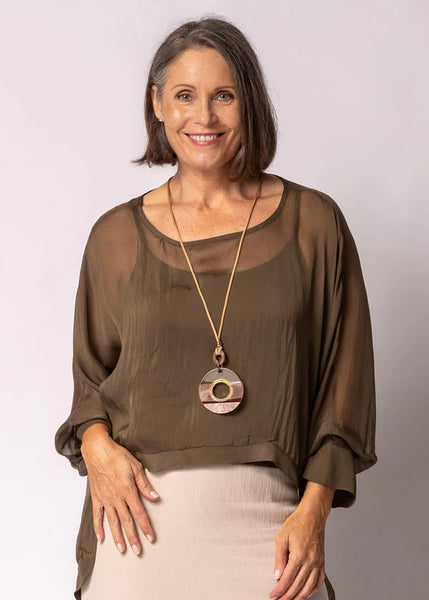 Imagine - Moss Green Maribella Silk Top 10IM7517