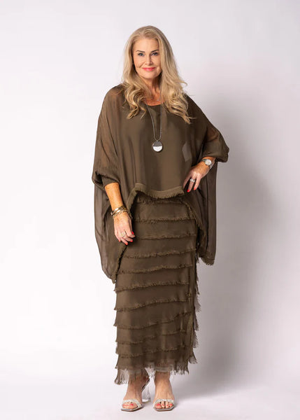 Imagine - Moss Green Netty Dress Silk Ruffle Layers 10IM38621