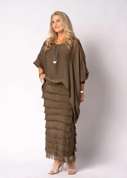 Imagine - Moss Green Netty Dress Silk Ruffle Layers 10IM38621