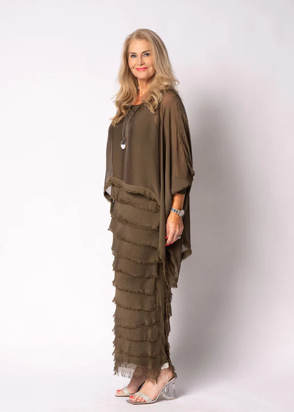Imagine - Moss Green Netty Dress Silk Ruffle Layers 10IM38621