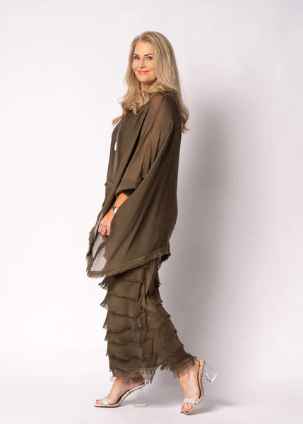 Imagine - Moss Green Netty Dress Silk Ruffle Layers 10IM38621