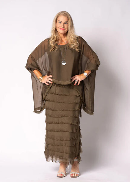 Imagine - Moss Green Netty Dress Silk Ruffle Layers 10IM38621