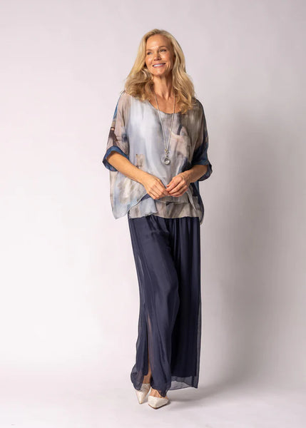 Imagine - Navy Narella Silk Top 10IM2507