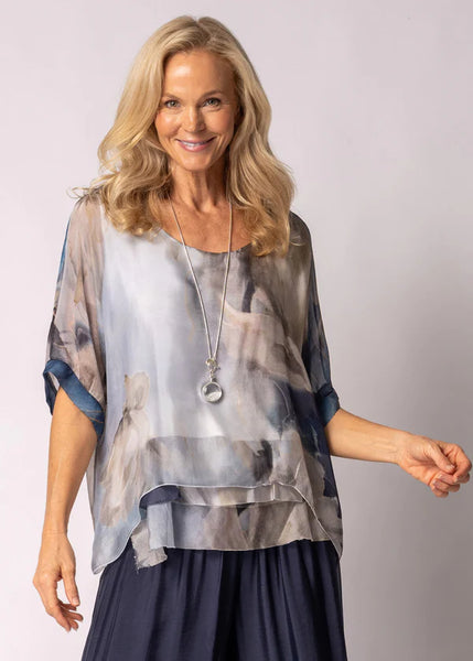 Imagine - Navy Narella Silk Top 10IM2507