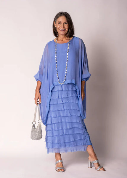 Imagine - Positano Blue Netty Dress Silk Ruffle Layers 10IM38621