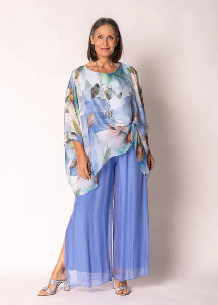 Imagine - Positano Blue Silk Gia Pant with Split 10IM2184