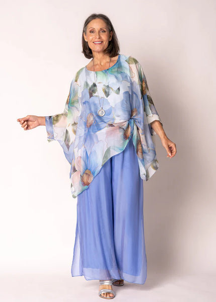 Imagine - Positano Blue Silk Gia Pant with Split 10IM2184