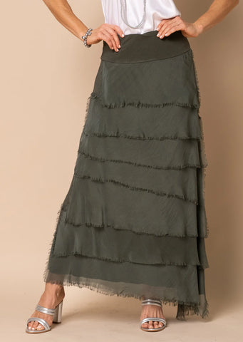 Imagine - Khaki Fifi Flapper Silk Skirt 10IM2272