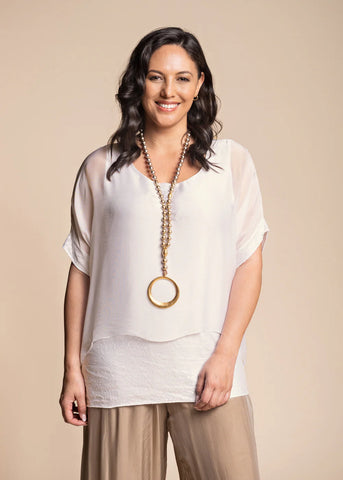 Imagine - Latte Mimi Top Silk w Sequins 30MM9866T