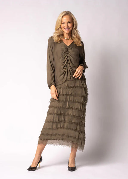 Imagine - Moss Green Odette Dress Silk Ruffle Layers 10IM7514