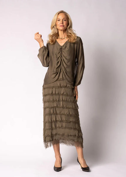 Imagine - Moss Green Odette Dress Silk Ruffle Layers 10IM7514