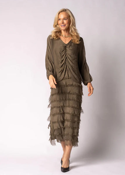 Imagine - Moss Green Odette Dress Silk Ruffle Layers 10IM7514
